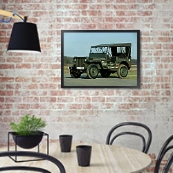 «Willys MB Jeep '1942» в интерьере кухни в стиле лофт с кирпичной стеной