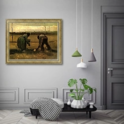 «Крестьянин и крестьянка сажающие картофель» в интерьере коридора в классическом стиле
