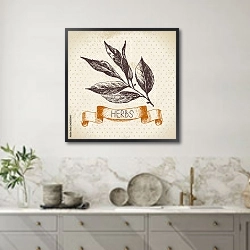 «Иллюстрация с лавровым листом» в интерьере кухни в серых тонах