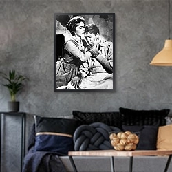 «История в черно-белых фото 294» в интерьере гостиной в стиле лофт в серых тонах