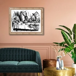 «The Mad Hatter's Tea Party, illustration from 'Alice's Adventures in Wonderland'» в интерьере классической гостиной над диваном