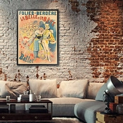 «Folies-Bergère, La Belle et La Bête» в интерьере гостиной в стиле лофт с кирпичной стеной