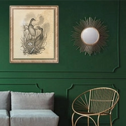 «Grebes» в интерьере классической гостиной с зеленой стеной над диваном