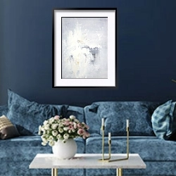 «White softness. White streams» в интерьере современной гостиной в синем цвете