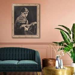 «Ung pige med mandolin» в интерьере классической гостиной над диваном