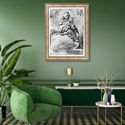 «The Virgin and Child in the clouds» в интерьере гостиной в зеленых тонах