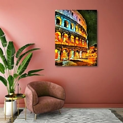 «Красочное освещение Колизея ночью» в интерьере современной гостиной в розовых тонах