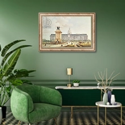 «View of the Hotel des Invalides» в интерьере гостиной в зеленых тонах