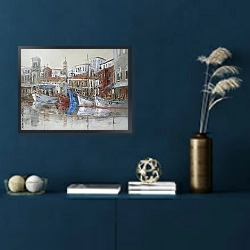 «Остров Идра, лодки в гавани» в интерьере в классическом стиле в синих тонах