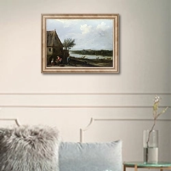 «Домик у реки и замок вдалеке» в интерьере в классическом стиле в светлых тонах