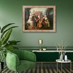 «Frederick, Prince of Wales and his Sisters, 1733» в интерьере гостиной в зеленых тонах