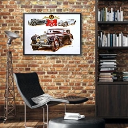 «Автомобили в искусстве 33» в интерьере кабинета в стиле лофт с кирпичными стенами