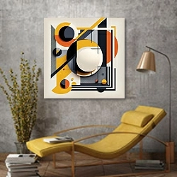 «Composition №13» в интерьере в стиле лофт с желтым креслом