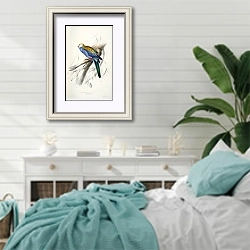 «Parrots by E.Lear  #16» в интерьере спальни в стиле прованс с голубыми деталями