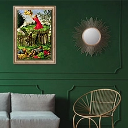 «The Agony in the Garden, c.1500» в интерьере классической гостиной с зеленой стеной над диваном
