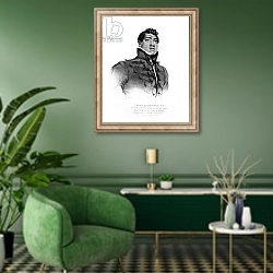 «Tamehameha II, His Majesty the King of the Sandwich Islands, 1824» в интерьере гостиной в зеленых тонах