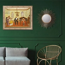 «Waiting for the Entrance,» в интерьере классической гостиной с зеленой стеной над диваном