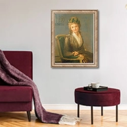 «Portrait presumed to be Lucile Desmoulins 1794» в интерьере гостиной в бордовых тонах
