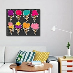 «Набор мороженого» в интерьере гостиной в стиле поп-арт с яркими деталями