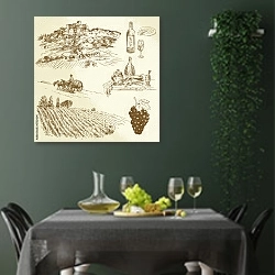 «Виноградники Тосканы» в интерьере столовой в зеленых тонах