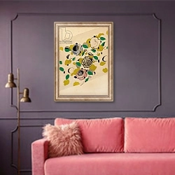 «Textile design with roses,» в интерьере гостиной с розовым диваном