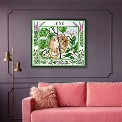 «June» в интерьере гостиной с розовым диваном