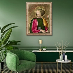 «Святой Себастьян 2» в интерьере гостиной в зеленых тонах
