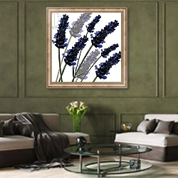 «Sweet Lavender, 2004» в интерьере гостиной в оливковых тонах