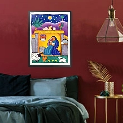 «A Farmyard Nativity, 1996» в интерьере спальни с акцентной стеной