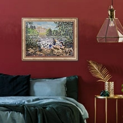 «Feeding Ducks Elvaston Castle» в интерьере спальни с акцентной стеной