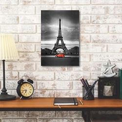 «Франция. Париж. Красное и Черное» в интерьере кабинета в стиле лофт над столом