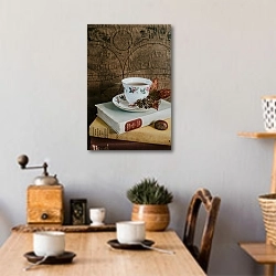 «Чай и книги» в интерьере кухни над обеденным столом с кофемолкой