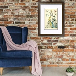 «Fashions for August 1837 1» в интерьере в стиле лофт с кирпичной стеной и синим креслом