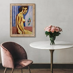 «Naked woman with flower bouquet» в интерьере в классическом стиле над креслом