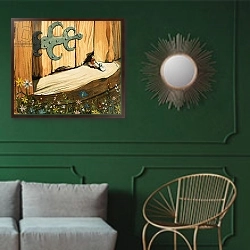 «The Story of Tom Thumb 26» в интерьере классической гостиной с зеленой стеной над диваном
