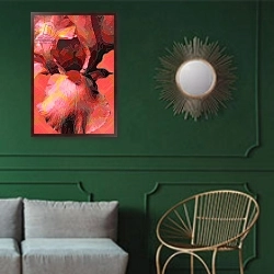 «Orange Iris» в интерьере классической гостиной с зеленой стеной над диваном