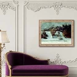 «Winter Landscape With The Dents Du Midi, 1876» в интерьере в классическом стиле над банкеткой