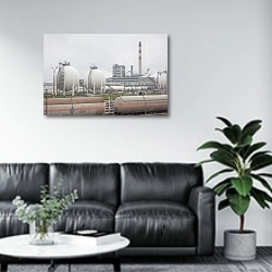 «Нефтеперерабатывающий завод 5» в интерьере офиса в зоне отдыха над диваном