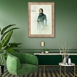«Jean Joseph Louis Blanc 1835» в интерьере гостиной в зеленых тонах