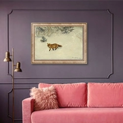 «The Fox, 1893» в интерьере гостиной с розовым диваном