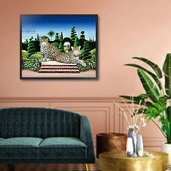 «Jaguars in a Garden, 1986» в интерьере классической гостиной над диваном
