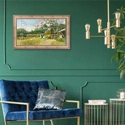 «Springtime 2» в интерьере в классическом стиле с зеленой стеной