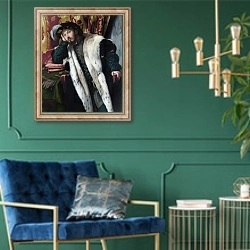 «Портрет молодого мужчины» в интерьере в классическом стиле с зеленой стеной