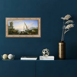 «Seaport with sunset» в интерьере в классическом стиле в синих тонах