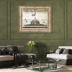 «Крепость Кроншлот» в интерьере гостиной в оливковых тонах