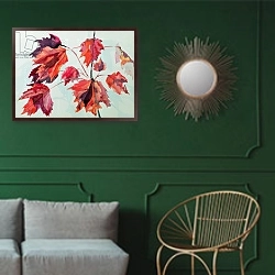 «No.24 Autumn Maple Leaves» в интерьере классической гостиной с зеленой стеной над диваном