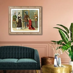 «The earl of Warwick submits to queen Margaret» в интерьере классической гостиной над диваном