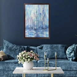 «Морской покой» в интерьере современной гостиной в синем цвете