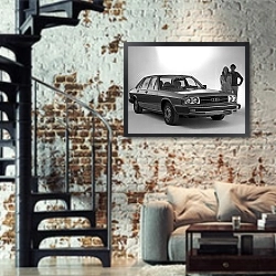 «Audi 5000 (43) '1978–80» в интерьере двухярусной гостиной в стиле лофт с кирпичной стеной