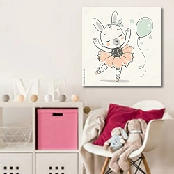 «Зайчонок - балерина» в интерьере детской комнаты для девочки с розовыми деталями